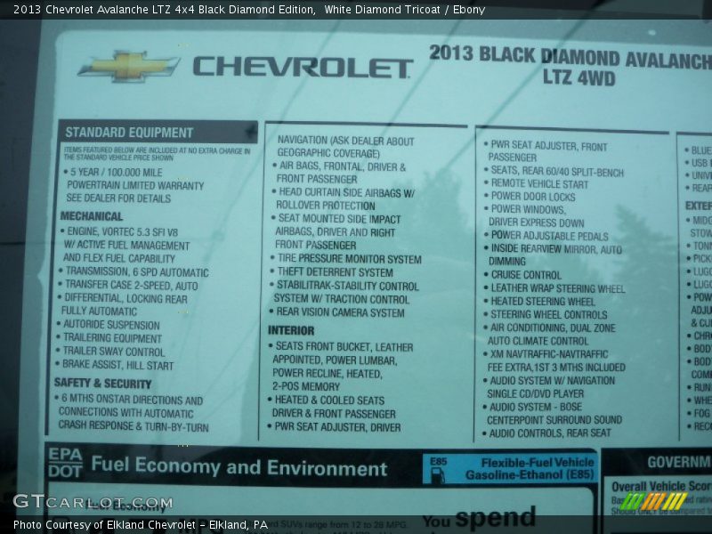 White Diamond Tricoat / Ebony 2013 Chevrolet Avalanche LTZ 4x4 Black Diamond Edition