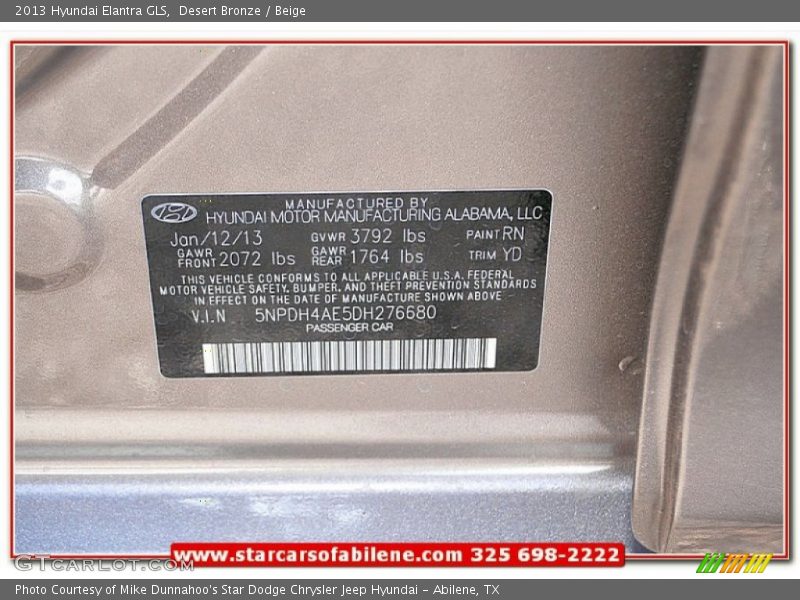 Desert Bronze / Beige 2013 Hyundai Elantra GLS