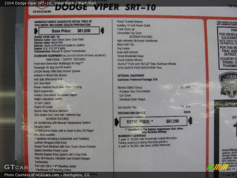 Viper Black / Black/Red 2004 Dodge Viper SRT-10