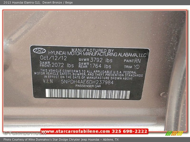 Desert Bronze / Beige 2013 Hyundai Elantra GLS