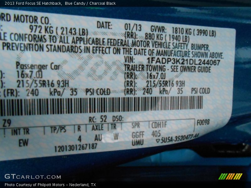 Blue Candy / Charcoal Black 2013 Ford Focus SE Hatchback
