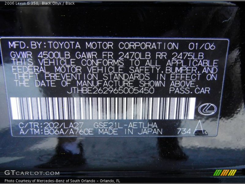 Black Onyx / Black 2006 Lexus IS 350