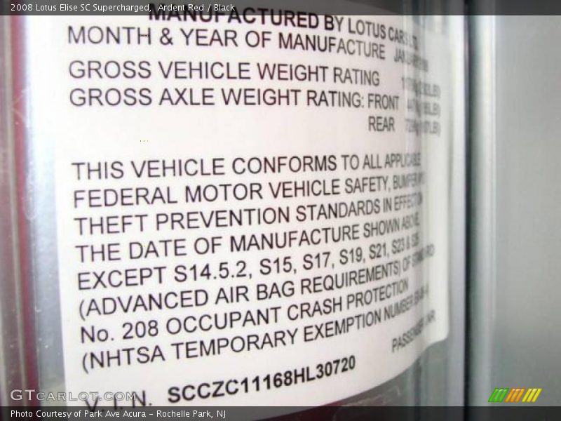 Ardent Red / Black 2008 Lotus Elise SC Supercharged