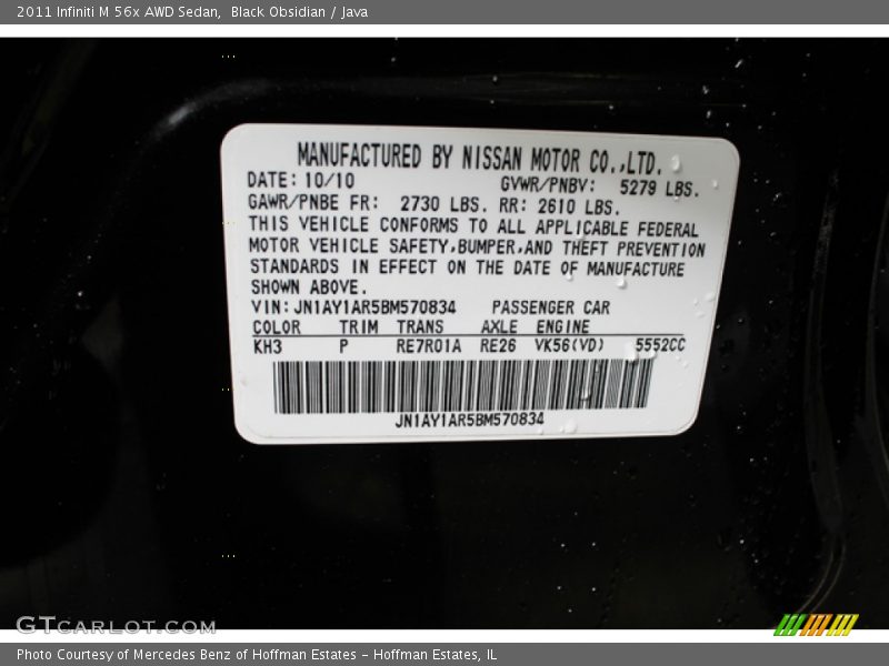 2011 M 56x AWD Sedan Black Obsidian Color Code KH3