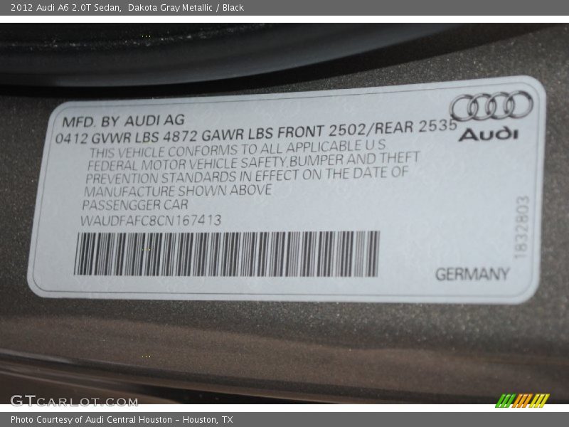 Dakota Gray Metallic / Black 2012 Audi A6 2.0T Sedan