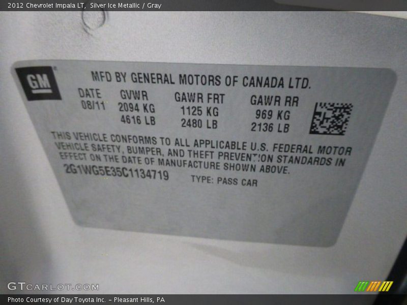 Silver Ice Metallic / Gray 2012 Chevrolet Impala LT