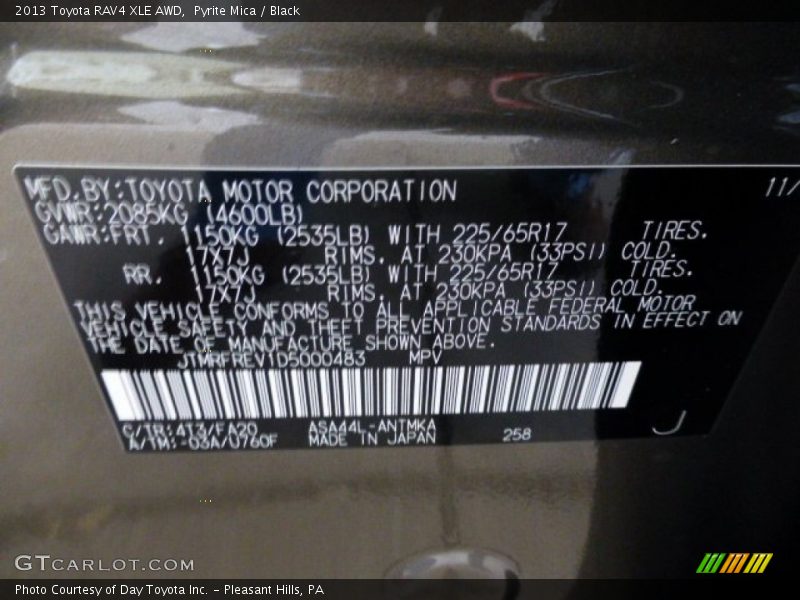 2013 RAV4 XLE AWD Pyrite Mica Color Code 4T3
