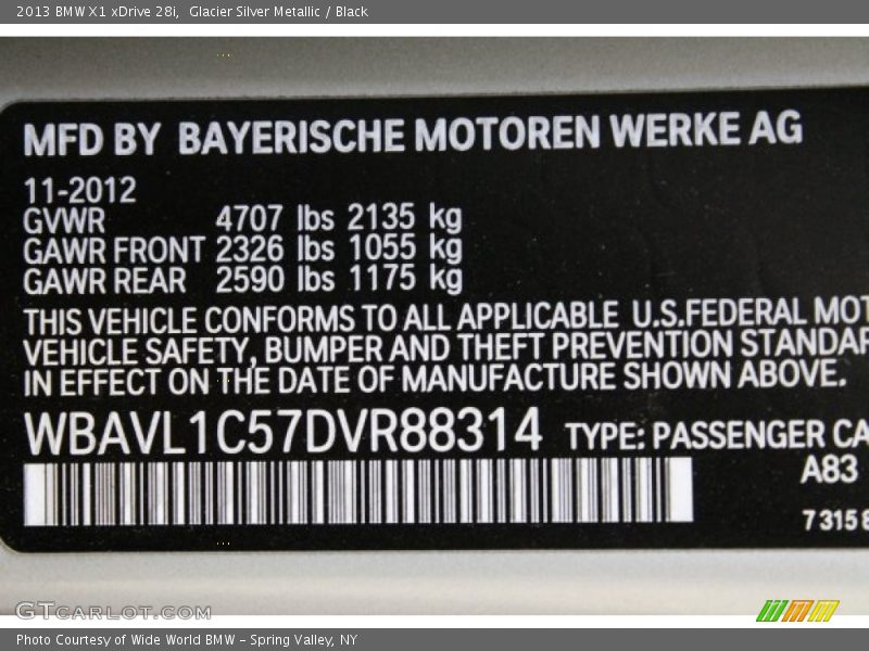 Glacier Silver Metallic / Black 2013 BMW X1 xDrive 28i