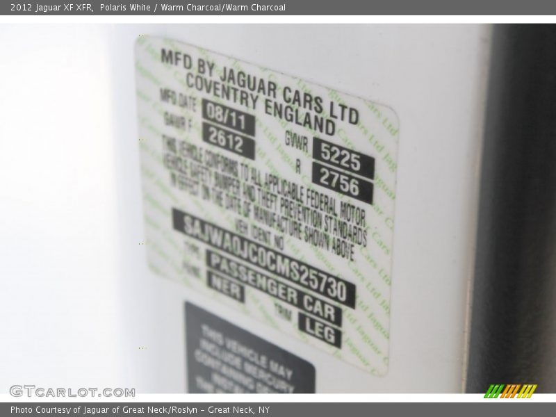2012 XF XFR Polaris White Color Code NER