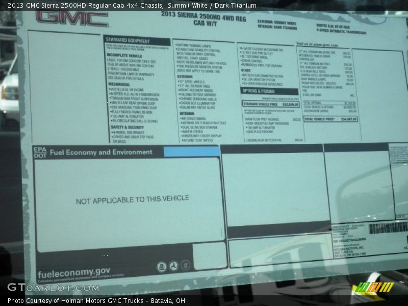  2013 Sierra 2500HD Regular Cab 4x4 Chassis Window Sticker