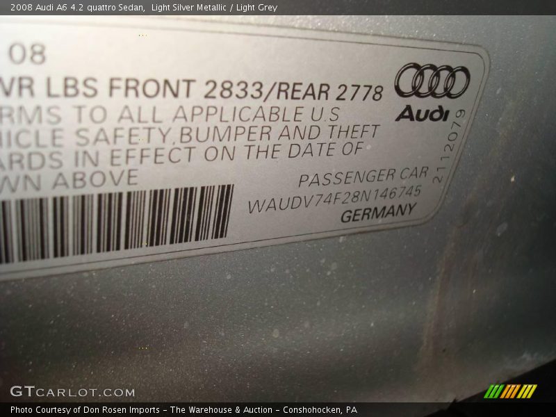 Light Silver Metallic / Light Grey 2008 Audi A6 4.2 quattro Sedan
