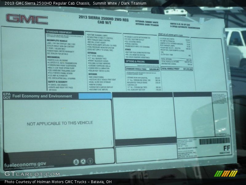  2013 Sierra 2500HD Regular Cab Chassis Window Sticker