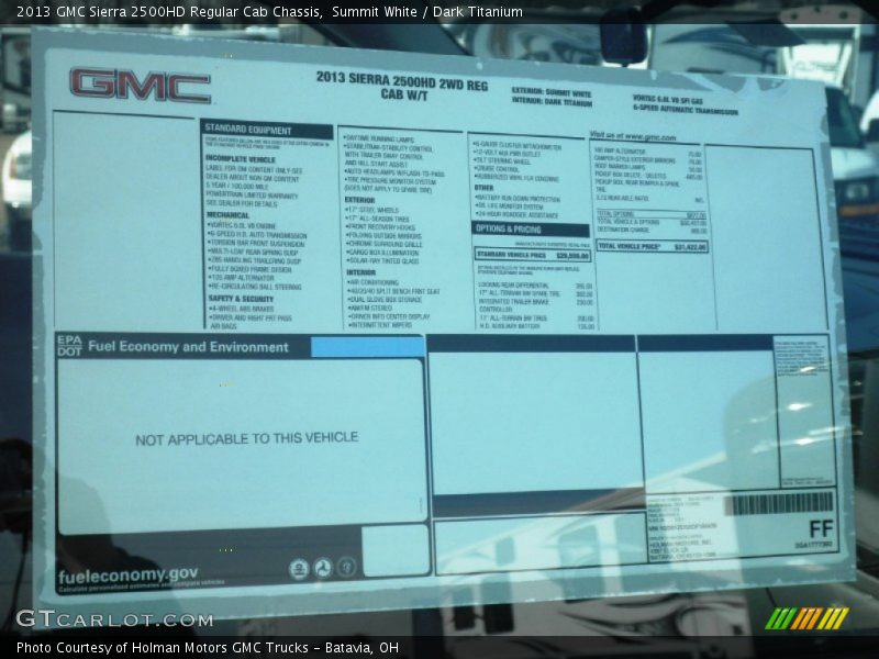  2013 Sierra 2500HD Regular Cab Chassis Window Sticker