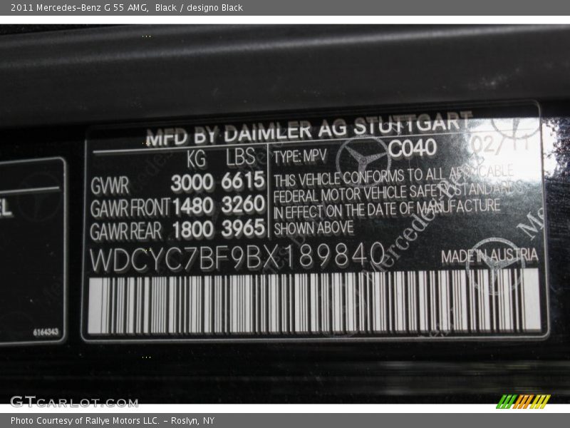 2011 G 55 AMG Black Color Code 040