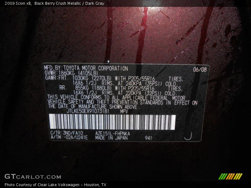 Black Berry Crush Metallic / Dark Gray 2009 Scion xB