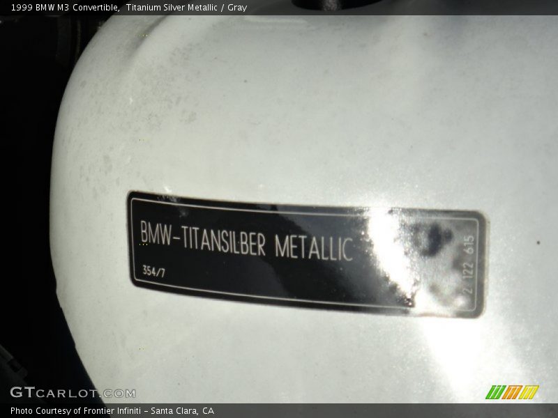 1999 M3 Convertible Titanium Silver Metallic Color Code 354
