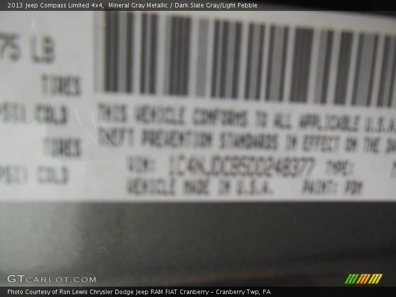 Mineral Gray Metallic / Dark Slate Gray/Light Pebble 2013 Jeep Compass Limited 4x4