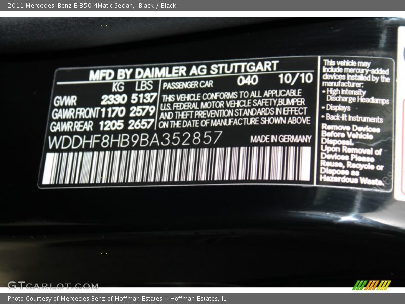 Black / Black 2011 Mercedes-Benz E 350 4Matic Sedan