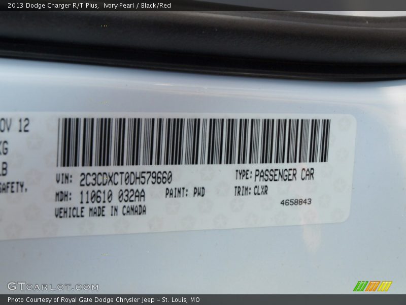 Ivory Pearl / Black/Red 2013 Dodge Charger R/T Plus