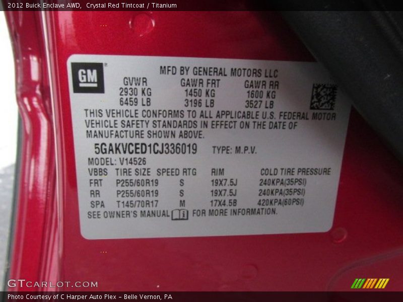 Crystal Red Tintcoat / Titanium 2012 Buick Enclave AWD