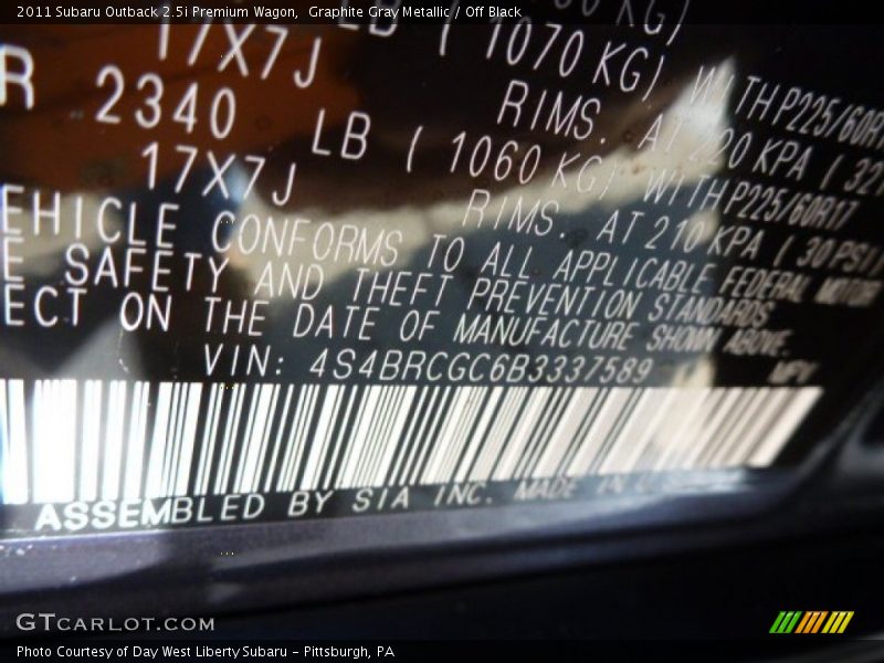 Graphite Gray Metallic / Off Black 2011 Subaru Outback 2.5i Premium Wagon