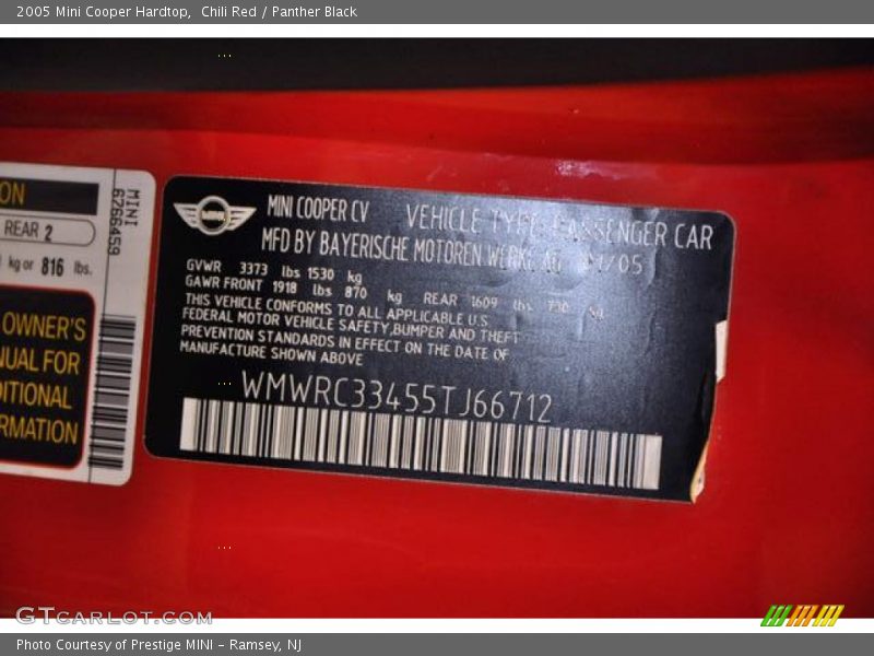 Chili Red / Panther Black 2005 Mini Cooper Hardtop