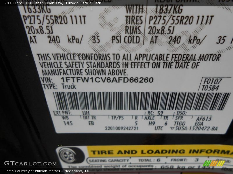 2010 F150 Lariat SuperCrew Tuxedo Black Color Code UH