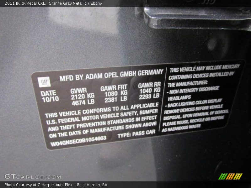 Granite Gray Metallic / Ebony 2011 Buick Regal CXL