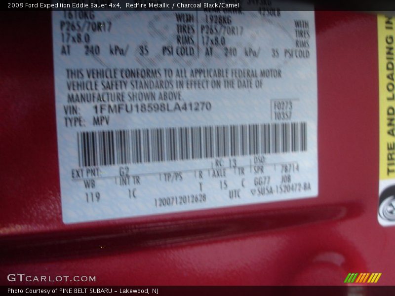 Redfire Metallic / Charcoal Black/Camel 2008 Ford Expedition Eddie Bauer 4x4