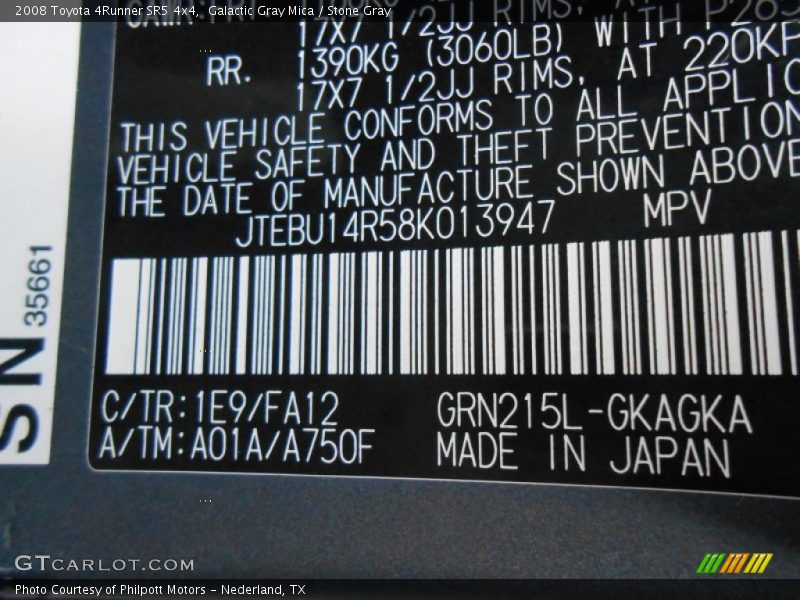 Galactic Gray Mica / Stone Gray 2008 Toyota 4Runner SR5 4x4