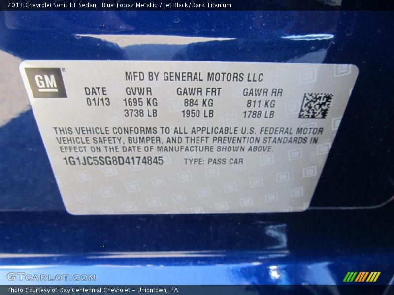 Blue Topaz Metallic / Jet Black/Dark Titanium 2013 Chevrolet Sonic LT Sedan