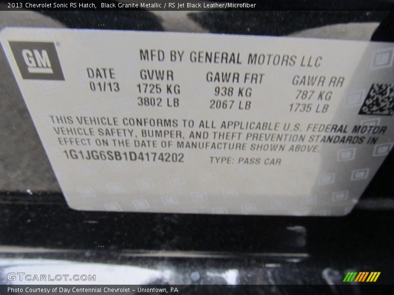Black Granite Metallic / RS Jet Black Leather/Microfiber 2013 Chevrolet Sonic RS Hatch