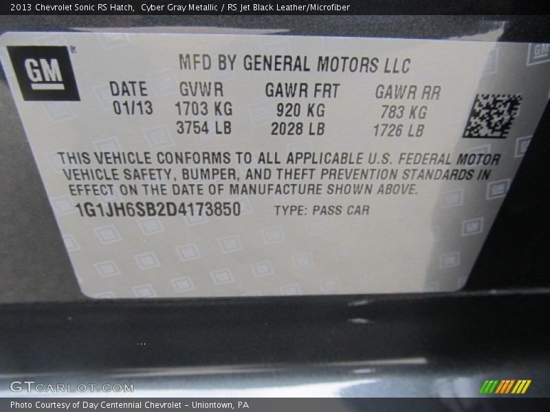 Cyber Gray Metallic / RS Jet Black Leather/Microfiber 2013 Chevrolet Sonic RS Hatch