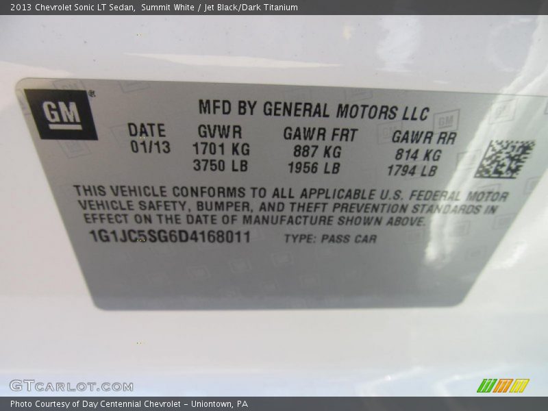 Summit White / Jet Black/Dark Titanium 2013 Chevrolet Sonic LT Sedan