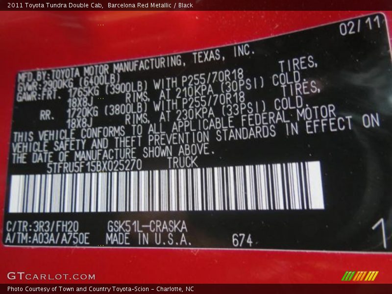 2011 Tundra Double Cab Barcelona Red Metallic Color Code 3R3