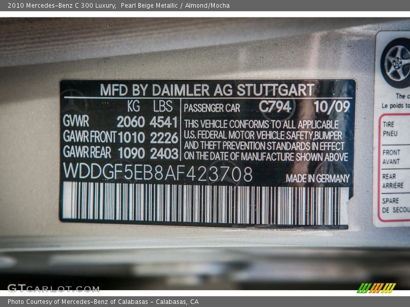 2010 C 300 Luxury Pearl Beige Metallic Color Code 794