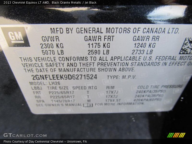 Black Granite Metallic / Jet Black 2013 Chevrolet Equinox LT AWD