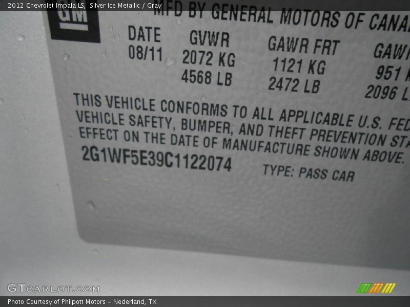 Silver Ice Metallic / Gray 2012 Chevrolet Impala LS