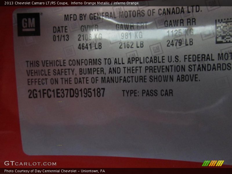 Inferno Orange Metallic / Inferno Orange 2013 Chevrolet Camaro LT/RS Coupe