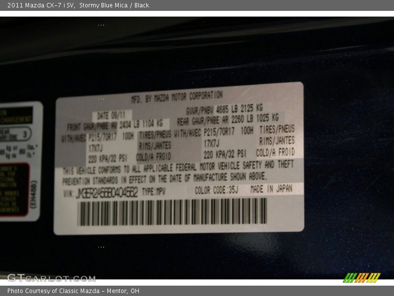 Stormy Blue Mica / Black 2011 Mazda CX-7 i SV