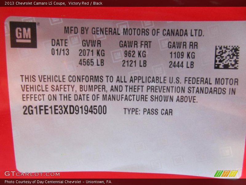 Victory Red / Black 2013 Chevrolet Camaro LS Coupe