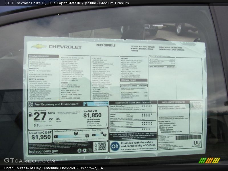 Blue Topaz Metallic / Jet Black/Medium Titanium 2013 Chevrolet Cruze LS