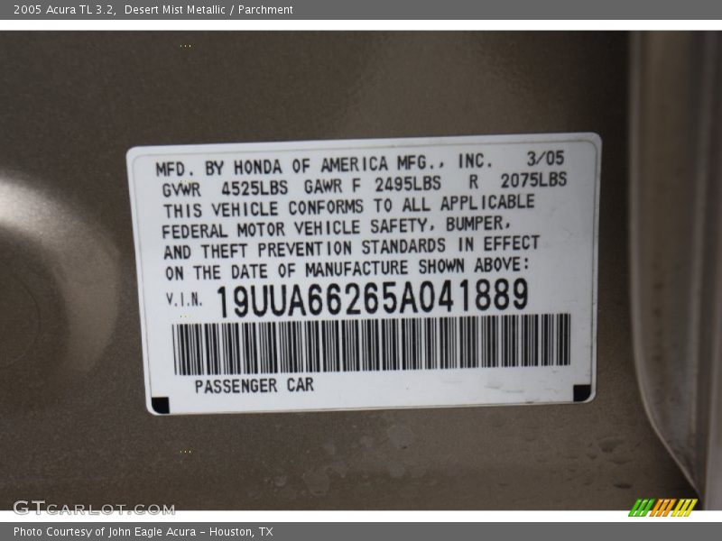 Desert Mist Metallic / Parchment 2005 Acura TL 3.2