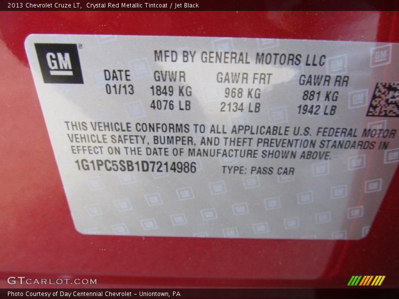 Crystal Red Metallic Tintcoat / Jet Black 2013 Chevrolet Cruze LT