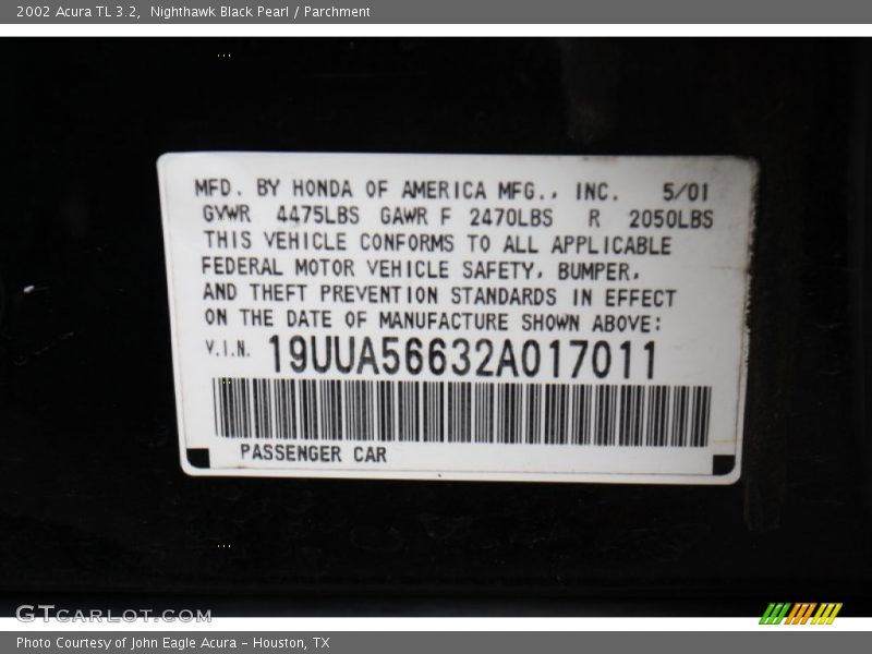 Nighthawk Black Pearl / Parchment 2002 Acura TL 3.2