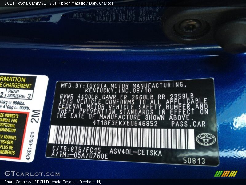 Blue Ribbon Metallic / Dark Charcoal 2011 Toyota Camry SE