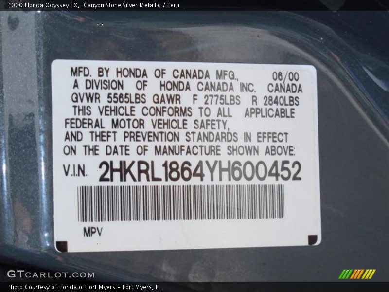 Canyon Stone Silver Metallic / Fern 2000 Honda Odyssey EX