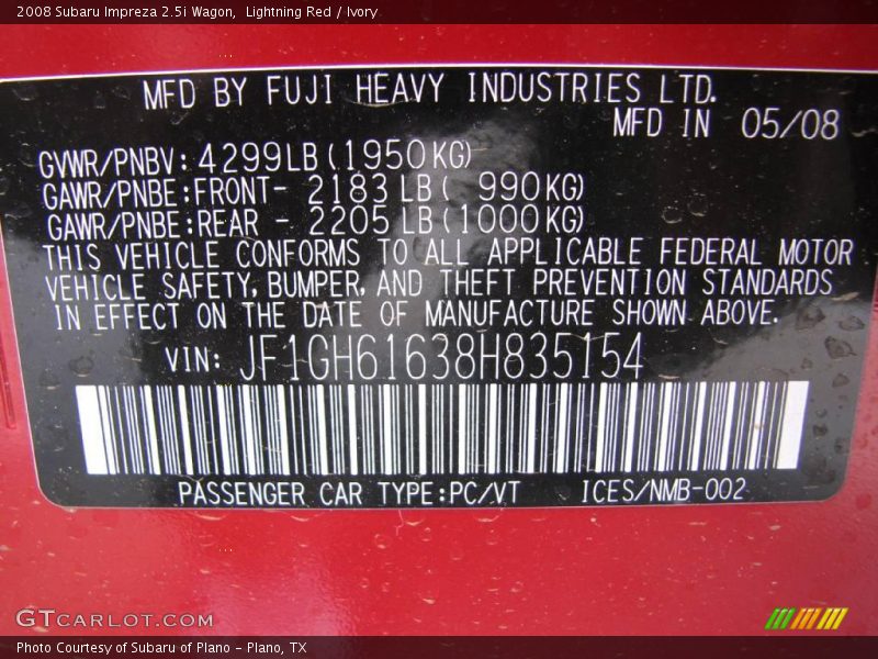 Lightning Red / Ivory 2008 Subaru Impreza 2.5i Wagon