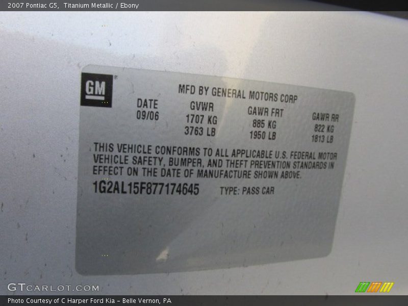 Titanium Metallic / Ebony 2007 Pontiac G5