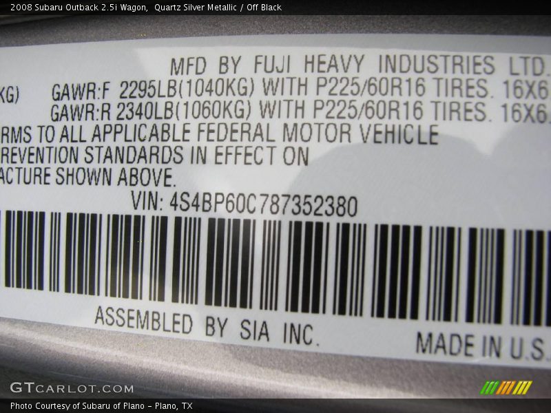 Quartz Silver Metallic / Off Black 2008 Subaru Outback 2.5i Wagon